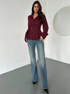 Women's Elegant Waist-Cinched Long-Sleeved Shirt