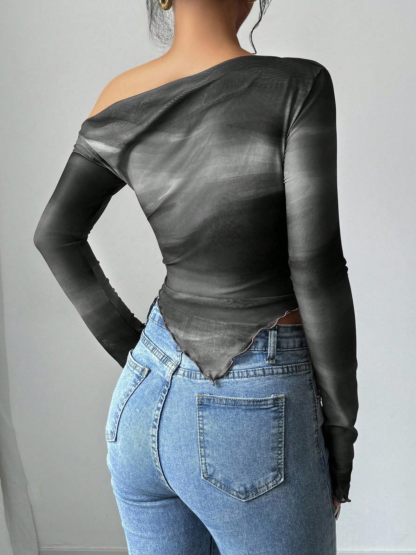 Women's Floral Print Asymmetric Shoulder Long Sleeve T-Shirt shein