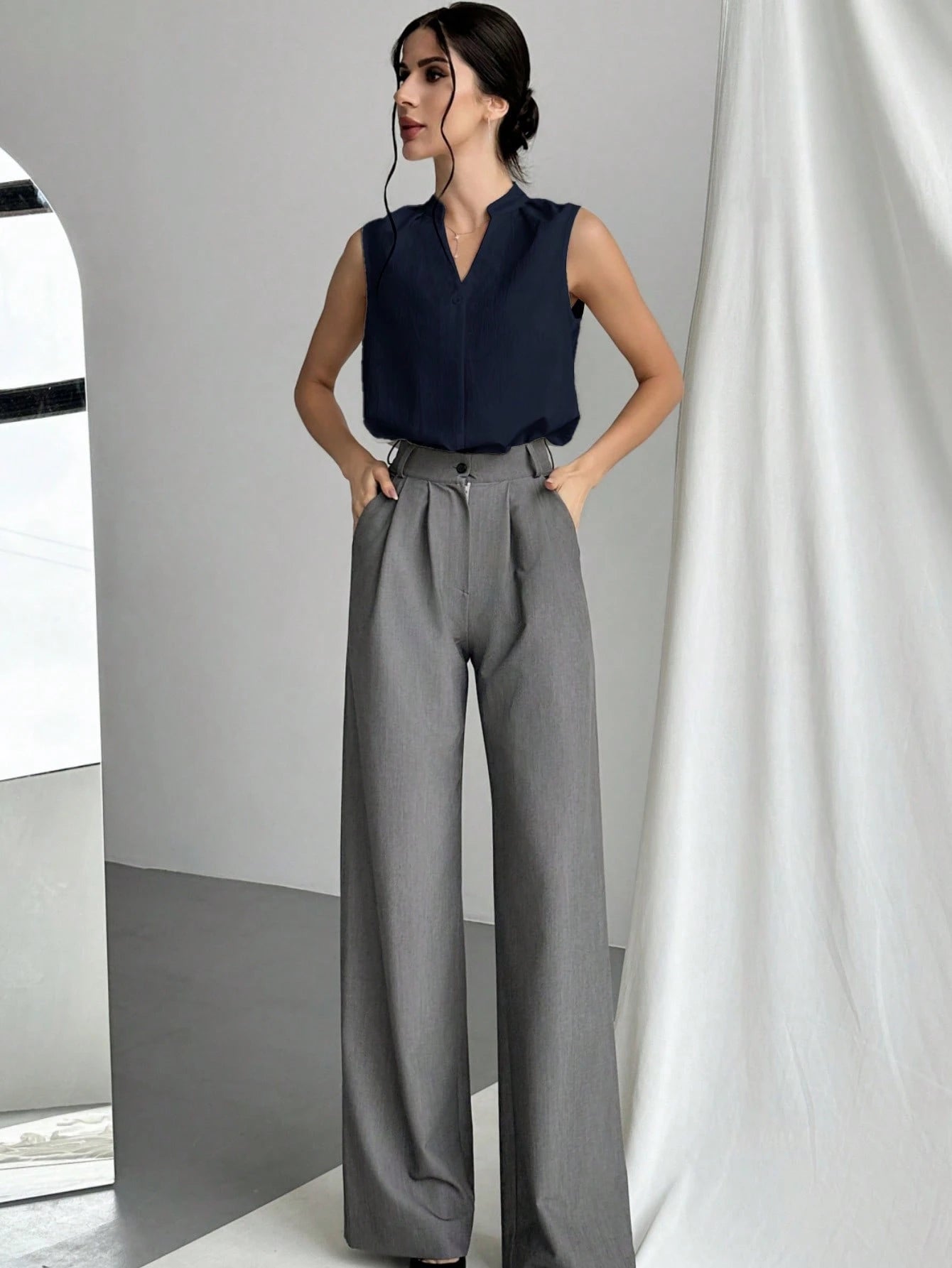 Women's Chic & Elegant Office Wear V-Neck Blouse shein
