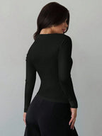 Asymmetric Shoulder Long Sleeve Wrap Ruched Waist Tight Fitting Slim T-Shirt shein