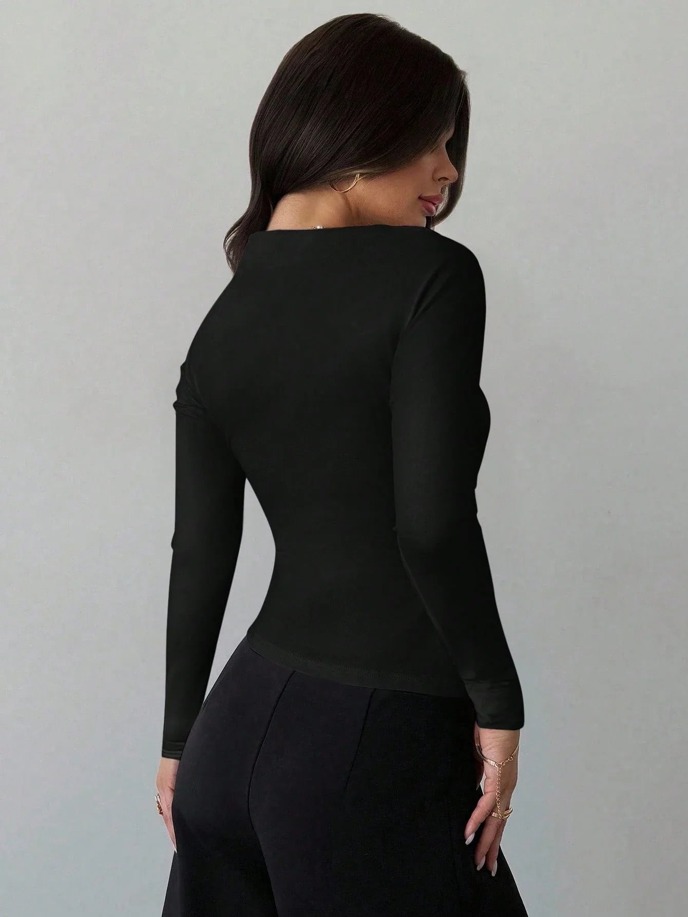 Asymmetric Shoulder Long Sleeve Wrap Ruched Waist Tight Fitting Slim T-Shirt shein
