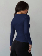 Asymmetric Shoulder Long Sleeve Wrap Ruched Waist Tight Fitting Slim T-Shirt shein