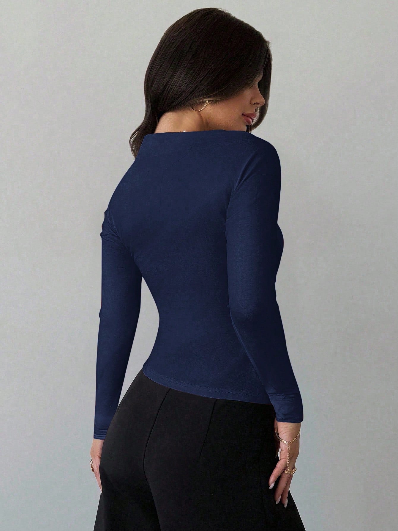 Asymmetric Shoulder Long Sleeve Wrap Ruched Waist Tight Fitting Slim T-Shirt shein