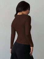 Asymmetric Shoulder Long Sleeve Wrap Ruched Waist Tight Fitting Slim T-Shirt shein