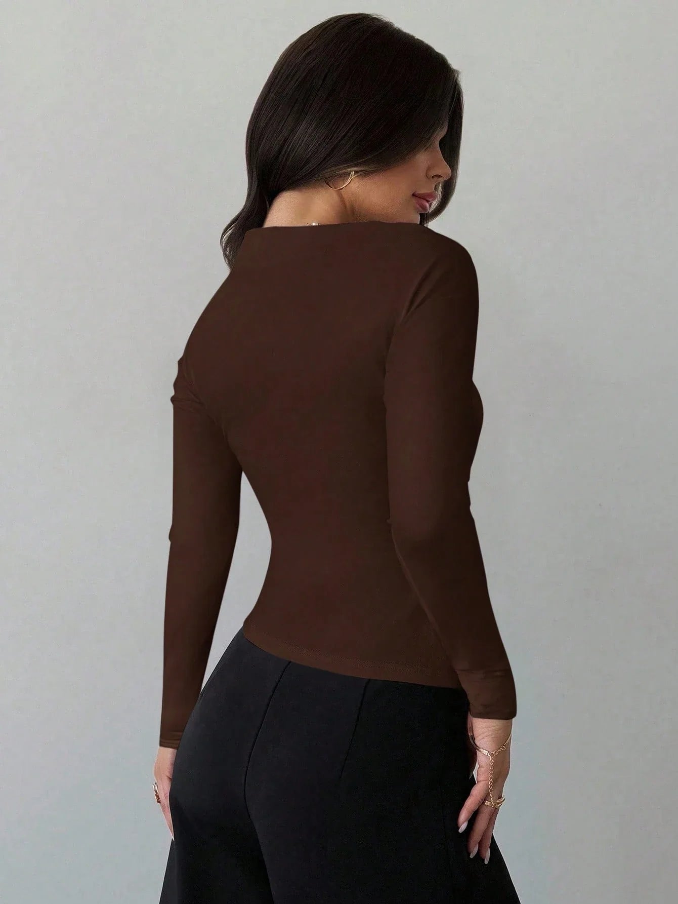 Asymmetric Shoulder Long Sleeve Wrap Ruched Waist Tight Fitting Slim T-Shirt shein