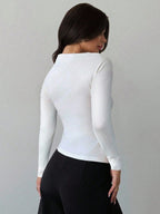 Asymmetric Shoulder Long Sleeve Wrap Ruched Waist Tight Fitting Slim T-Shirt shein