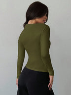 Asymmetric Shoulder Long Sleeve Wrap Ruched Waist Tight Fitting Slim T-Shirt shein