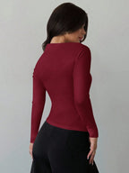 Asymmetric Shoulder Long Sleeve Wrap Ruched Waist Tight Fitting Slim T-Shirt shein