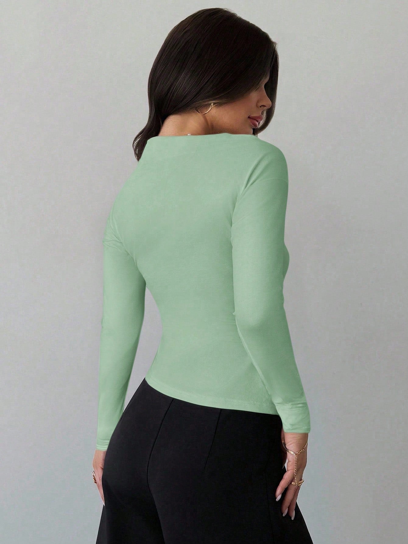 Asymmetric Shoulder Long Sleeve Wrap Ruched Waist Tight Fitting Slim T-Shirt shein