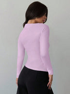 Asymmetric Shoulder Long Sleeve Wrap Ruched Waist Tight Fitting Slim T-Shirt shein