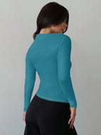 Asymmetric Shoulder Long Sleeve Wrap Ruched Waist Tight Fitting Slim T-Shirt shein
