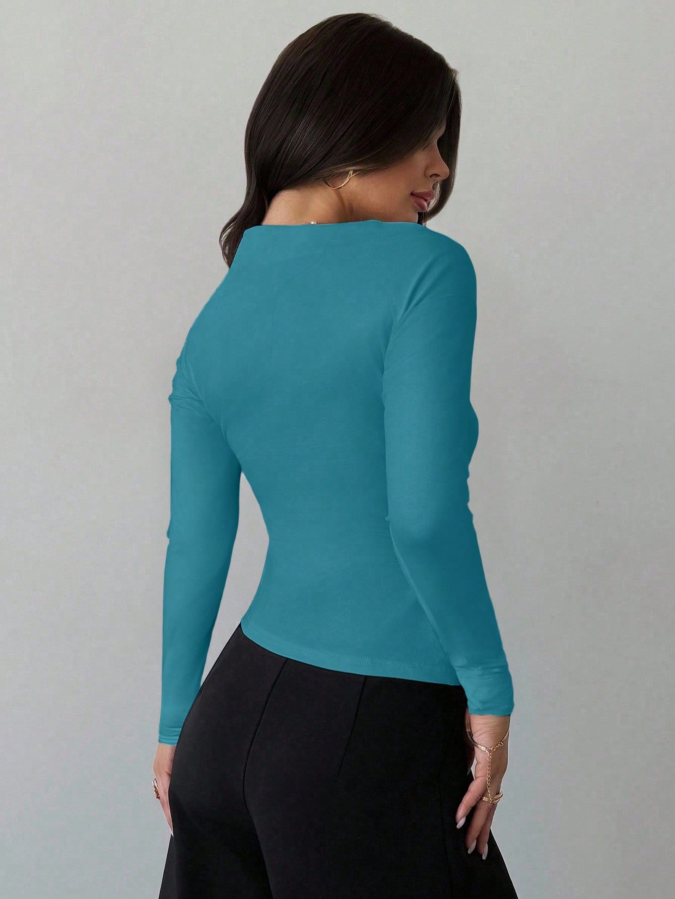 Asymmetric Shoulder Long Sleeve Wrap Ruched Waist Tight Fitting Slim T-Shirt shein