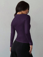 Asymmetric Shoulder Long Sleeve Wrap Ruched Waist Tight Fitting Slim T-Shirt shein