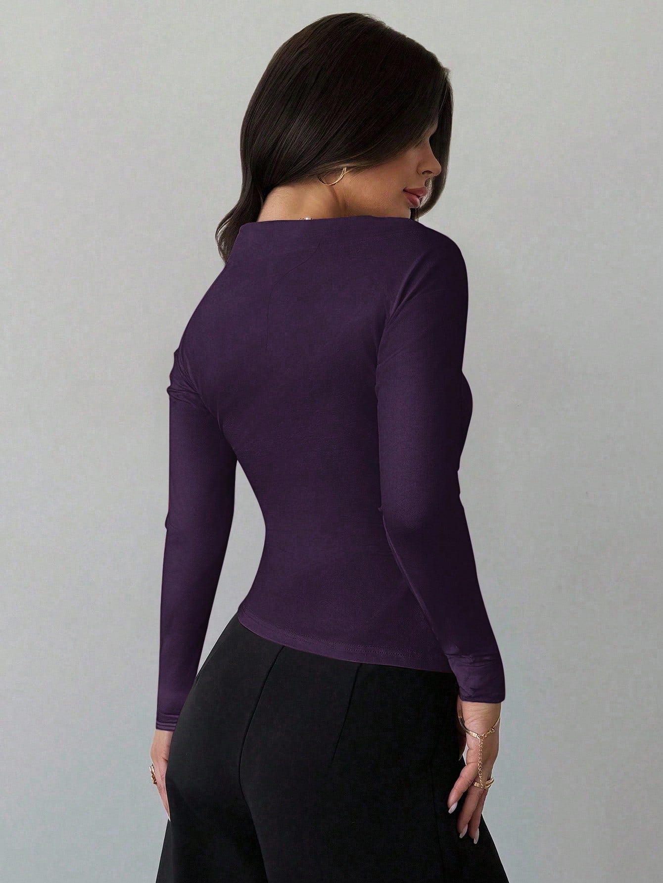 Asymmetric Shoulder Long Sleeve Wrap Ruched Waist Tight Fitting Slim T-Shirt shein
