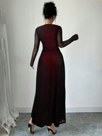 Square Neck Long Sleeve Ruffle Waist Dress shein