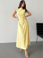 Elegant & Romantic White Ruched A-Line Maxi Dress With Stand Collar