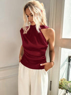 Firerie Elegant Asymmetric Collar Solid Color Shirt shein