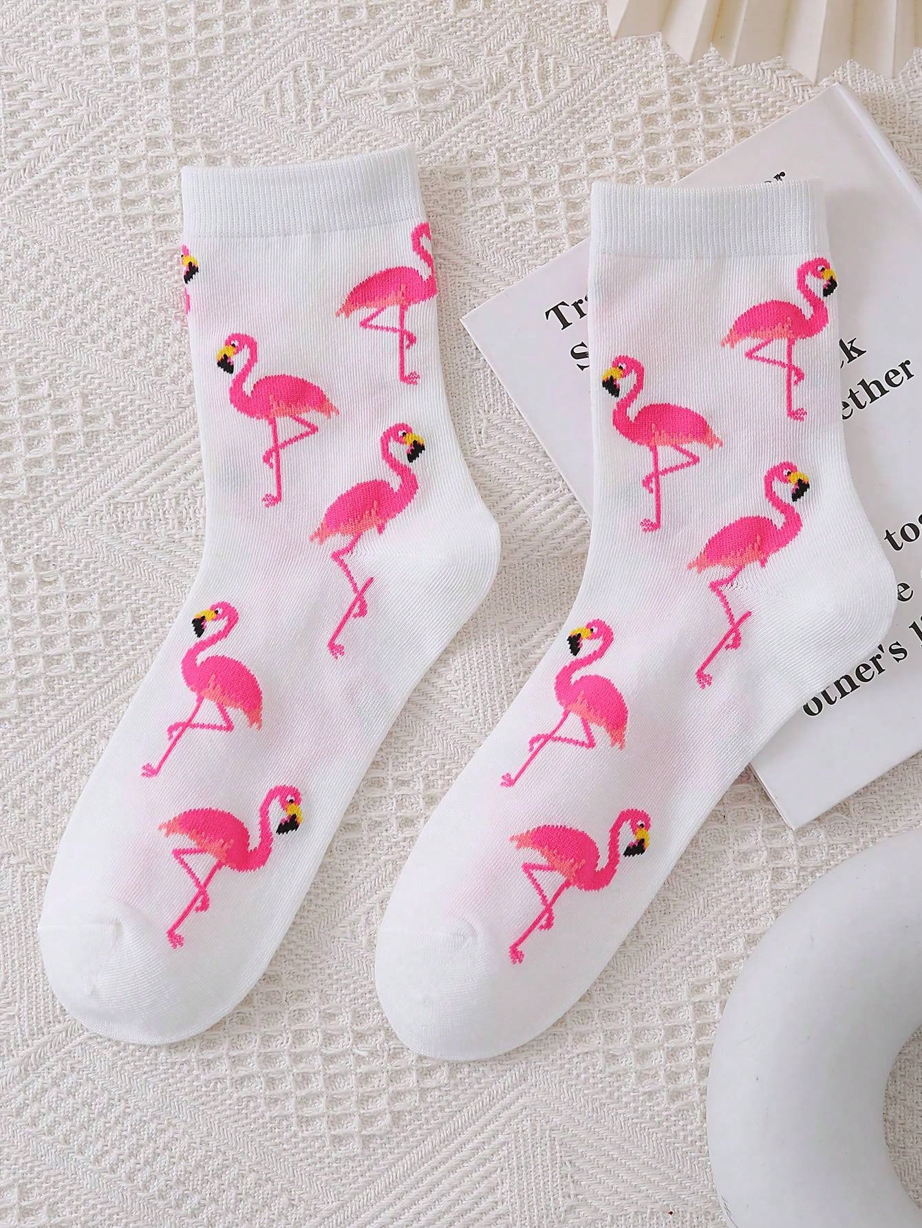 Flamingo Print Crew Socks