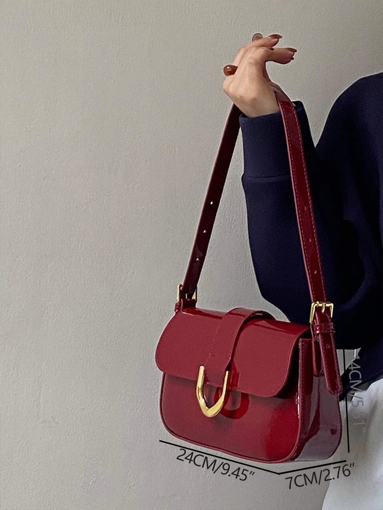 Flap Square Bag Metal Decor Vintage Solid Color Square Shoulder Bag All Match shein