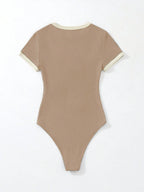 Flirla Slogan Graphic Contrast Trim Bodysuit shein