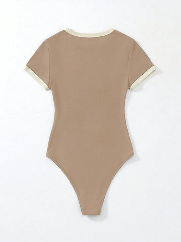 Flirla Slogan Graphic Contrast Trim Bodysuit