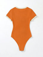 Flirla Slogan Graphic Contrast Trim Bodysuit shein