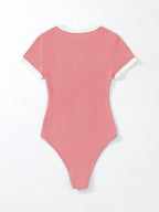 Flirla Slogan Graphic Contrast Trim Bodysuit shein