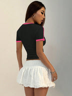 Color-Blocking Digit & Letter Print Slim Fit Short Sleeve T-Shirt shein