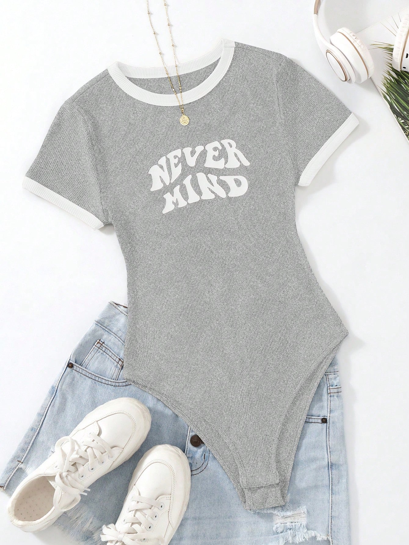 Flirla Slogan Graphic Contrast Trim Bodysuit