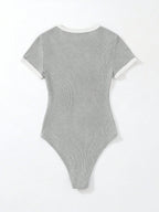 Flirla Slogan Graphic Contrast Trim Bodysuit shein
