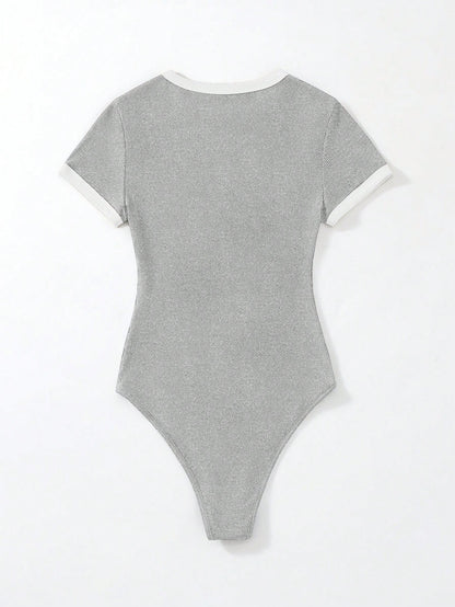 Flirla Slogan Graphic Contrast Trim Bodysuit