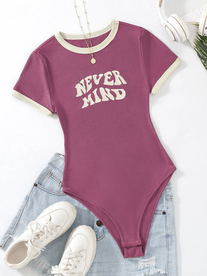 Flirla Slogan Graphic Contrast Trim Bodysuit