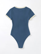 Flirla Slogan Graphic Contrast Trim Bodysuit shein
