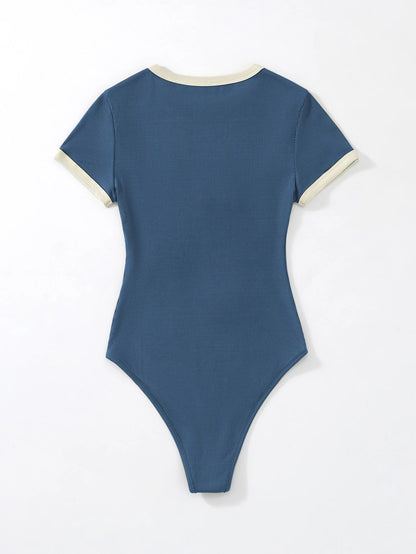 Flirla Slogan Graphic Contrast Trim Bodysuit