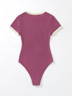 Flirla Slogan Graphic Contrast Trim Bodysuit shein