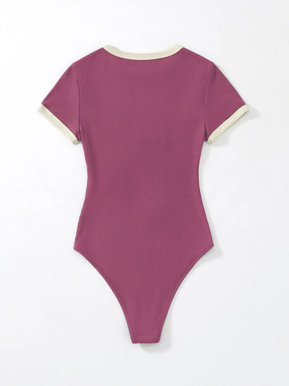 Flirla Slogan Graphic Contrast Trim Bodysuit