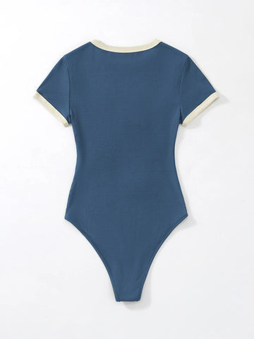 Flirla Slogan Graphic Contrast Trim Bodysuit