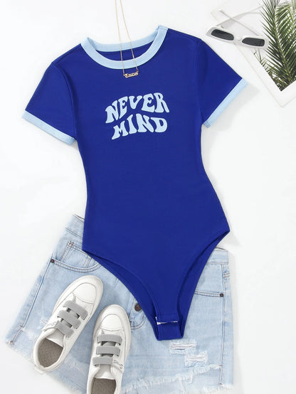 Flirla Slogan Graphic Contrast Trim Bodysuit