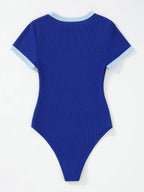 Flirla Slogan Graphic Contrast Trim Bodysuit shein