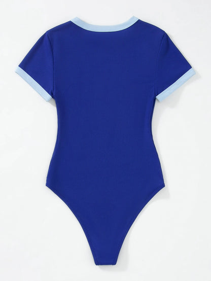 Flirla Slogan Graphic Contrast Trim Bodysuit