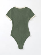 Flirla Slogan Graphic Contrast Trim Bodysuit shein