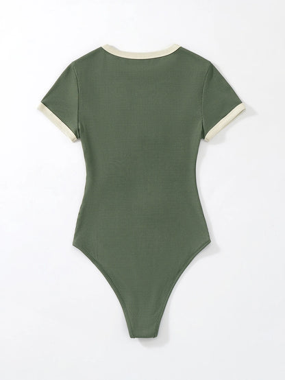 Flirla Slogan Graphic Contrast Trim Bodysuit