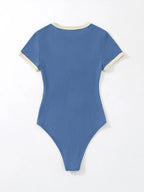 Flirla Slogan Graphic Contrast Trim Bodysuit shein