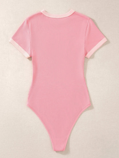 Flirla Slogan Graphic Contrast Trim Bodysuit