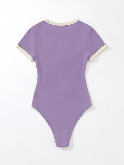 Flirla Slogan Graphic Contrast Trim Bodysuit