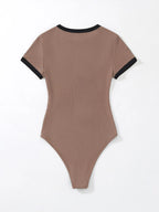 Flirla Slogan Graphic Contrast Trim Bodysuit shein