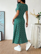 Women's Ditsy Floral Short Sleeve Square Neck Dress shein