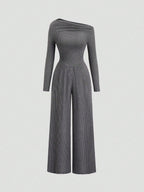 Women's Oblique Shoulder Ruched V-Waist Casual Business Jumpsuit shein