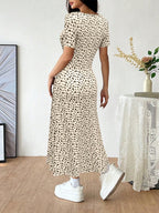 Women's Ditsy Floral Short Sleeve Square Neck Dress shein