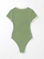 Flirla Slogan Graphic Contrast Trim Bodysuit shein